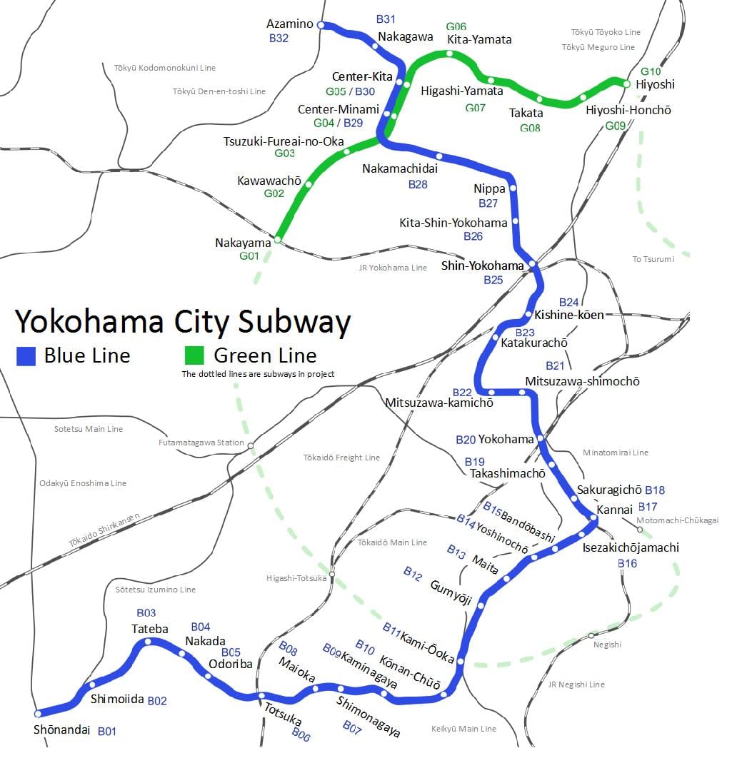 Yokohama metroo kaart