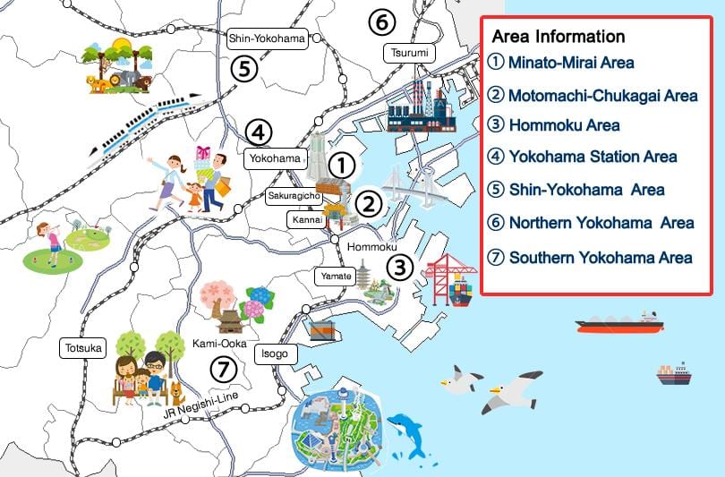 Yokohama vaatamisväärsusi kaardil